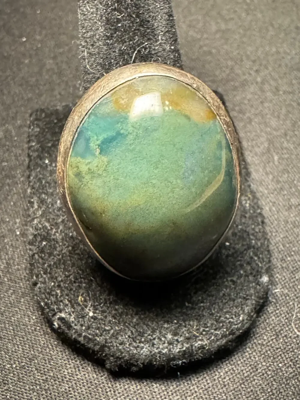 Vintage 925 Sterling Silpada Oval Green Stone Cabochon Brutalist Size 8
